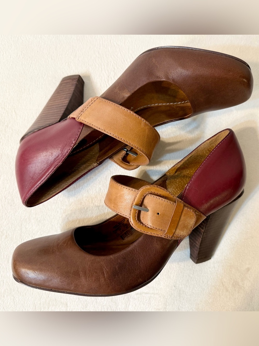 Vintage Fossil Colorblock Leather Mary Jane Heels Size 8.5 - Picture 6 of 12